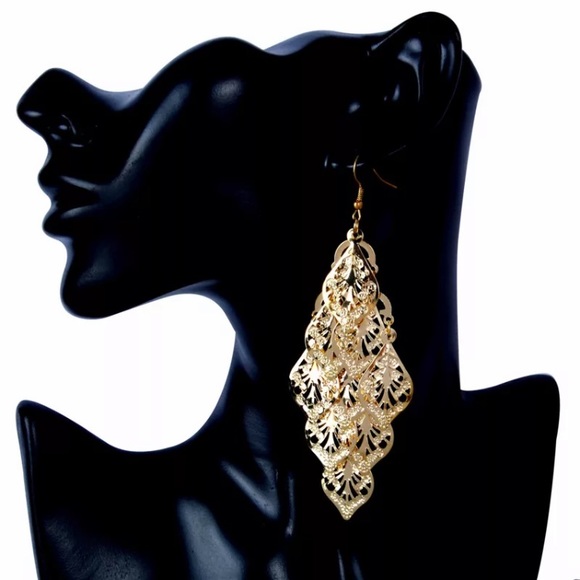 Silver Tone Leaves Long Earrings - Picture 3 of 3